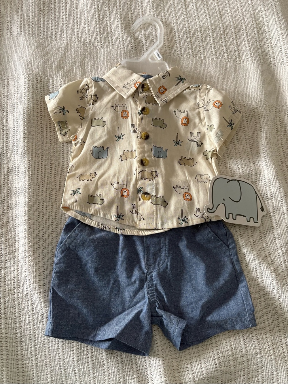 Safari Print Button-Up Top & Blue Shorts Baby Set